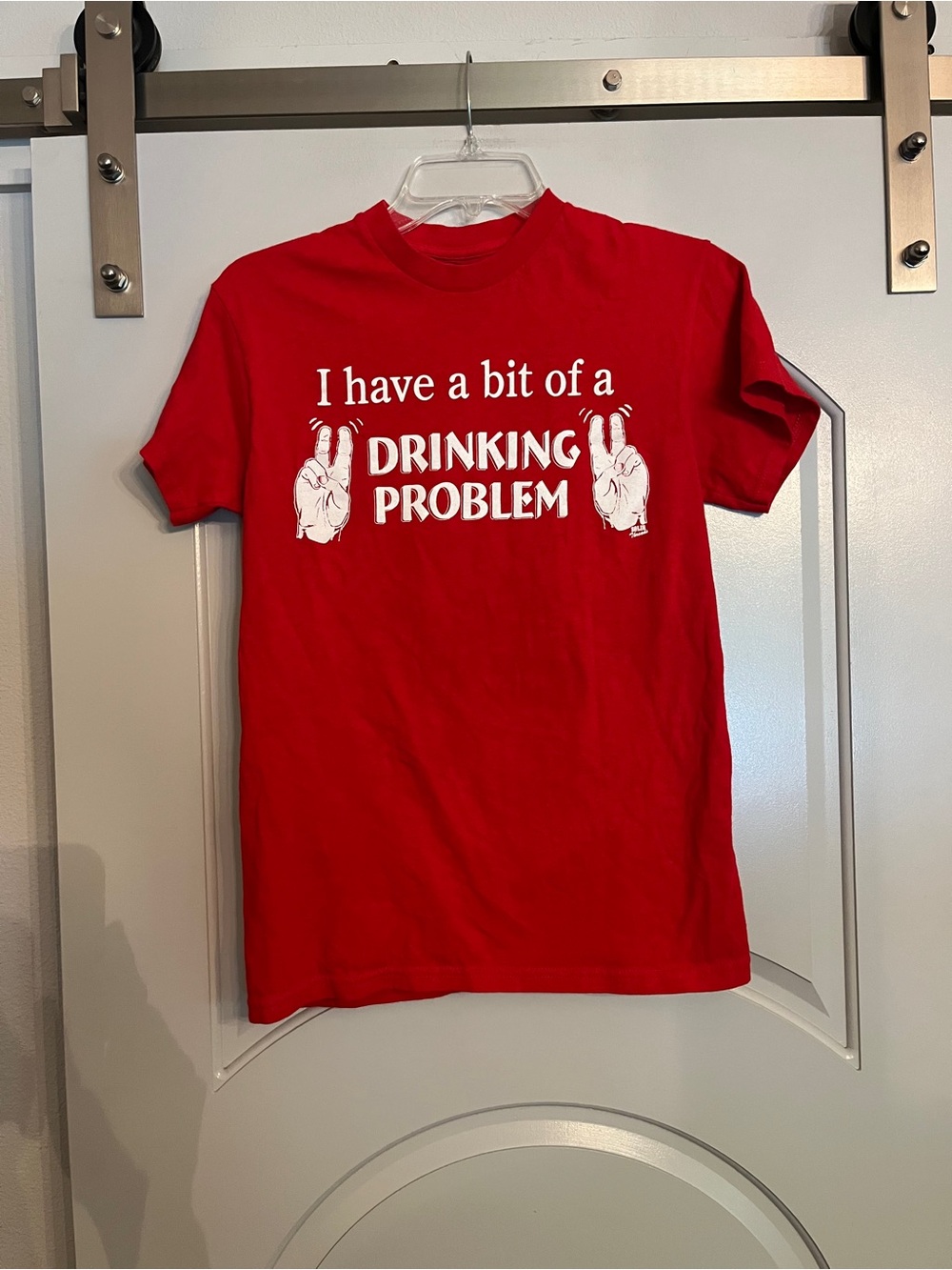 Vintage Y2K style Spencer's “Drinking Problem” Red Graphic Tee. GUC!